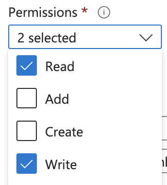 Azure SAS Permissions Dropdown