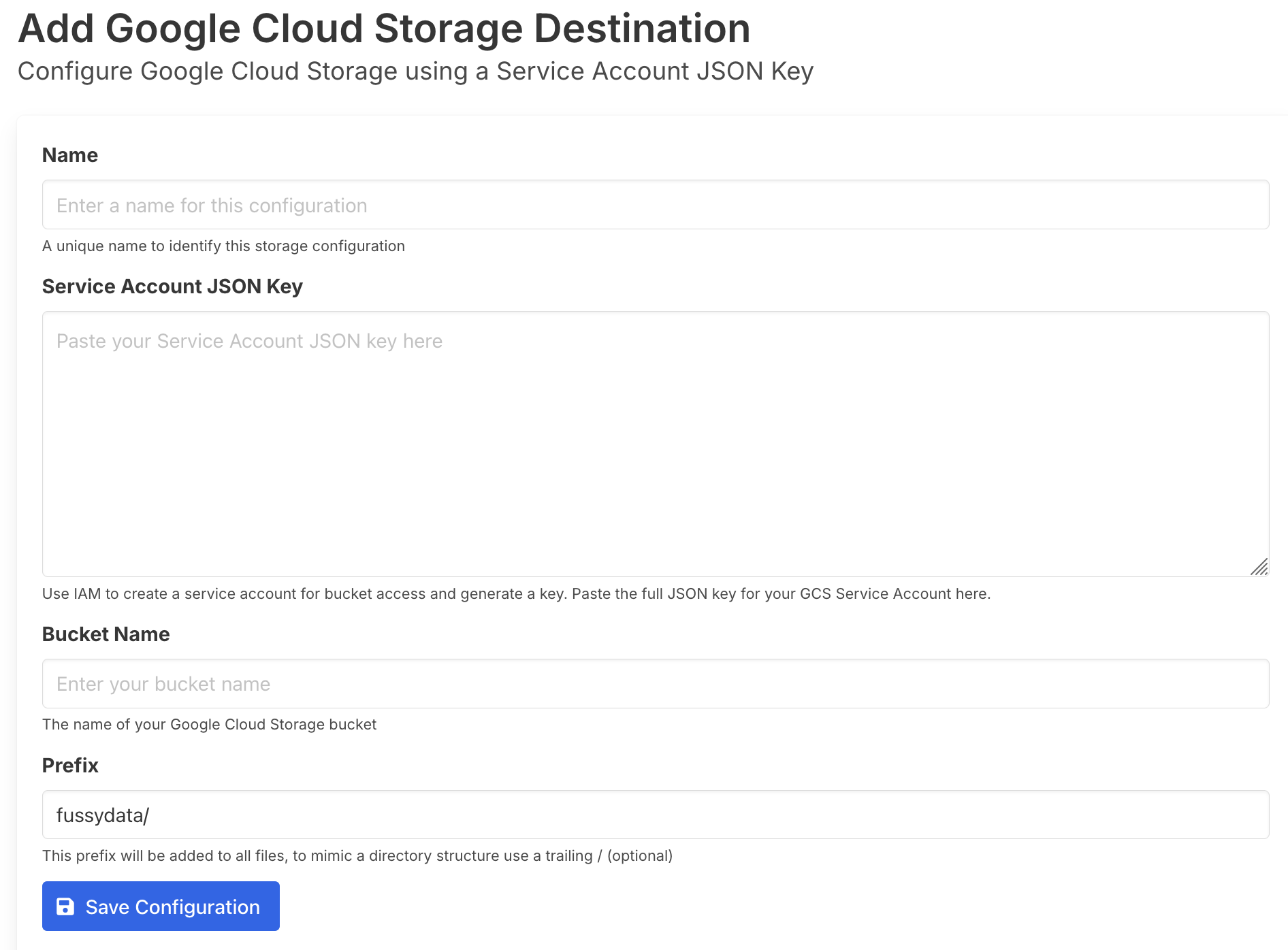 Google Cloud Storage Destination