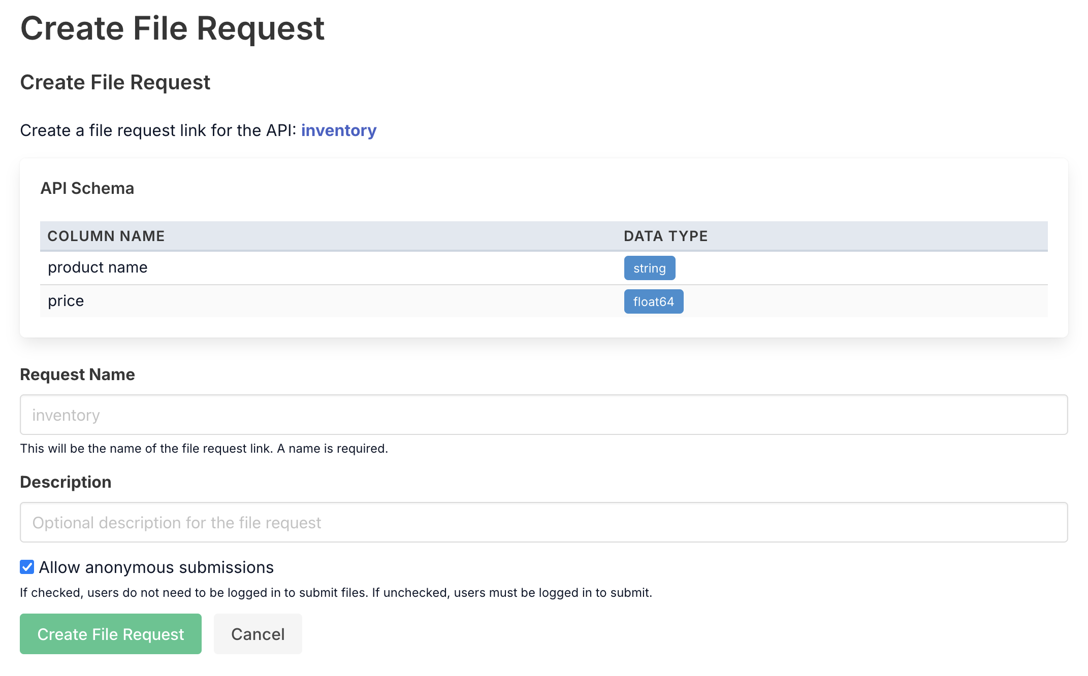 Request Create Form